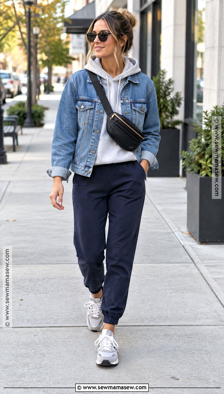 Denim Jacket With Hoodie And Joggers - 20 Fall Comfortable Outfits