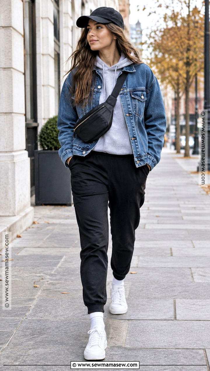 Denim Jacket With Hoodie And Joggers - 25 comfy autumn outfits