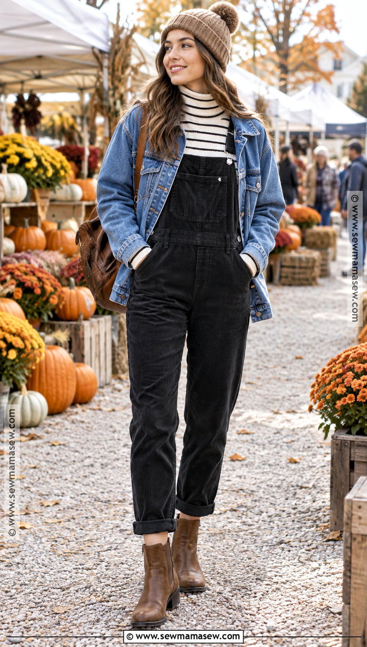 Denim Jacket With Overalls And Ankle Boots - 20 fall denim jacket outfit ideas