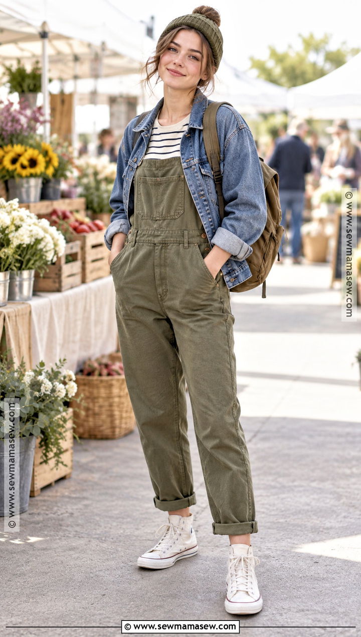 Denim Jacket With Overalls And Long Sleeve Top - 25 denim jacket outfit fall ideas