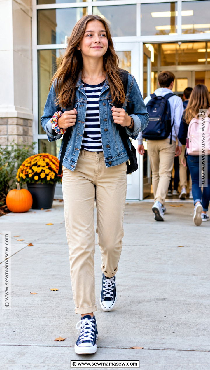 Denim Jacket With Striped Tee And Chinos - 15 back to school clothes middle school
