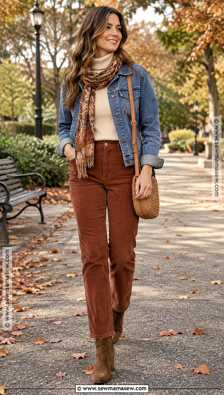 Denim Jacket With Turtleneck And Corduroy Pants - 15 autumn winter clothes