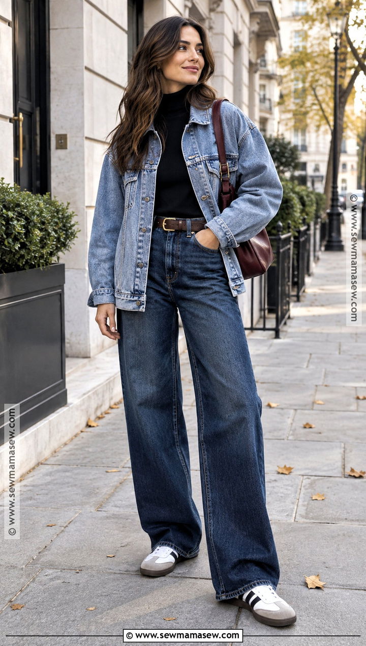 Denim Jacket With Wide Leg Jeans - 20 streetwear fall ideas
