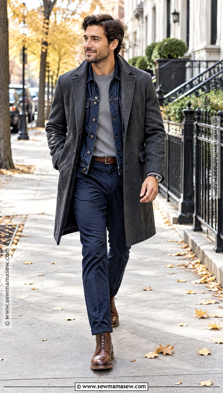 Denim Jacket With Wool Overcoat - 15 dapper fall outfits for men