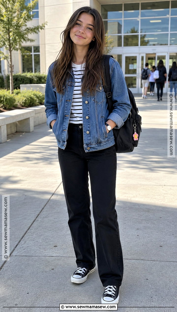 Denim Jacket and Black Pants Grade 11 Outfit - 15 back to school outfits grade 11