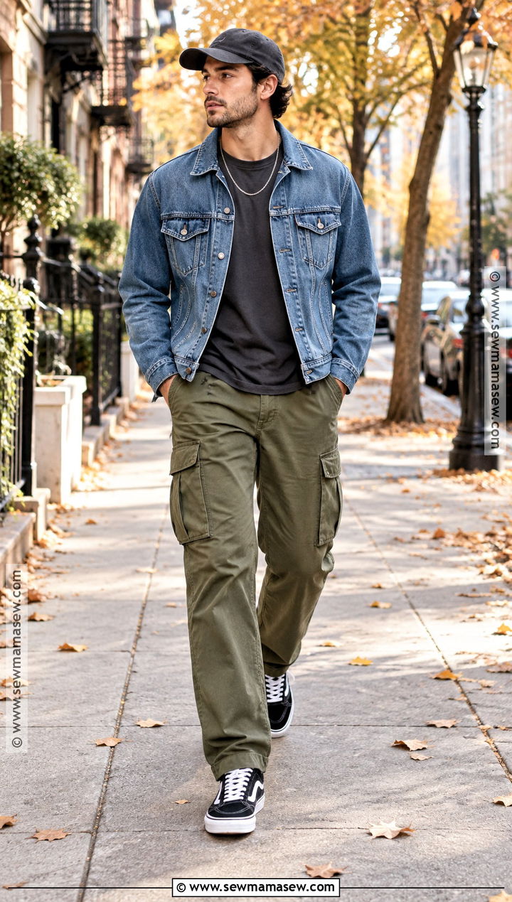 Denim Jacket and Cargo Pants Outfit - 25 fall drip outfits for men