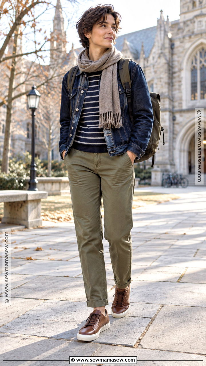 Denim Jacket and Chinos Fall Outfit - 20 Fall Outfits Masc for Women