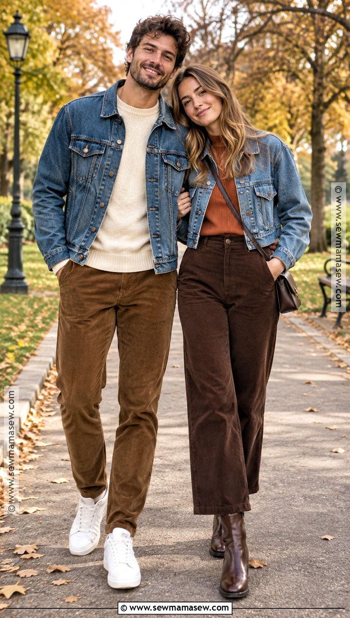 Denim Jacket and Corduroy Fall Couples Outfit - 20 fall couples outfits