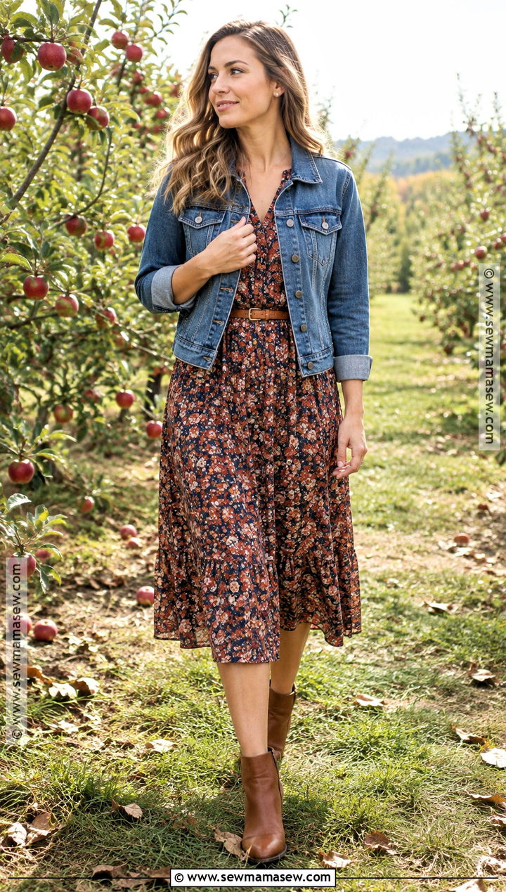 Denim Jacket and Floral Dress Fall Photoshoot Outfit - 25 Fall Photoshoot Outfits
