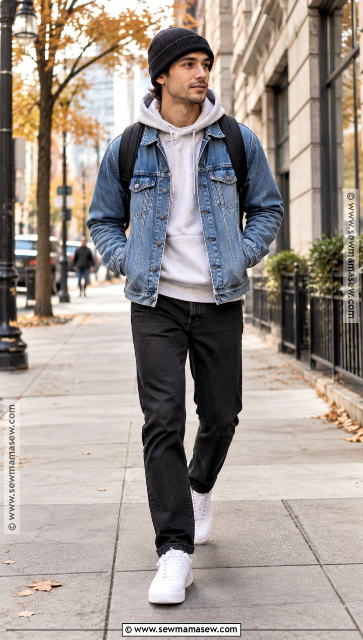 Denim Jacket and Hoodie Fall Outfit - 20 Fall Outfits for Guys