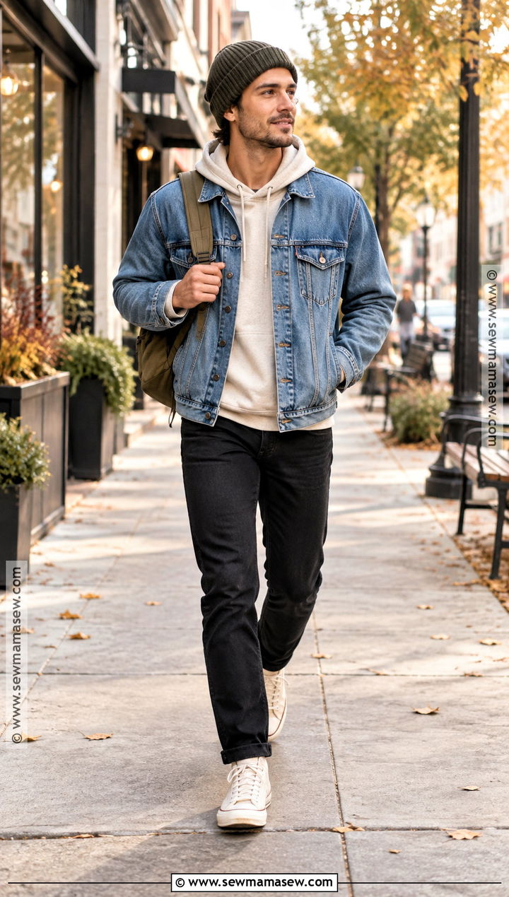 Denim Jacket and Hoodie Hipster Fall Outfit - 15 Hipster Fall Outfits for Men
