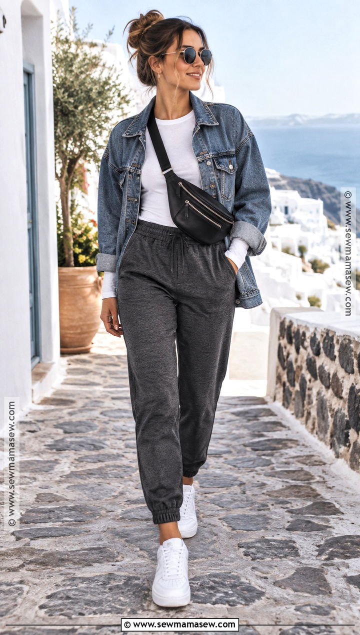 Denim Jacket and Joggers Fall Outfit - 15 Comfortable Fall Outfits 2026