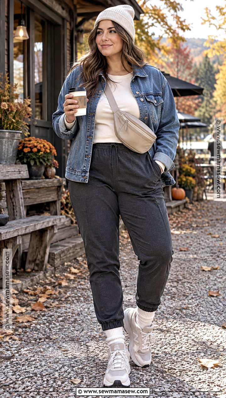 Denim Jacket and Joggers Fall Road Trip Outfit - 20 fall road trip outfit ideas