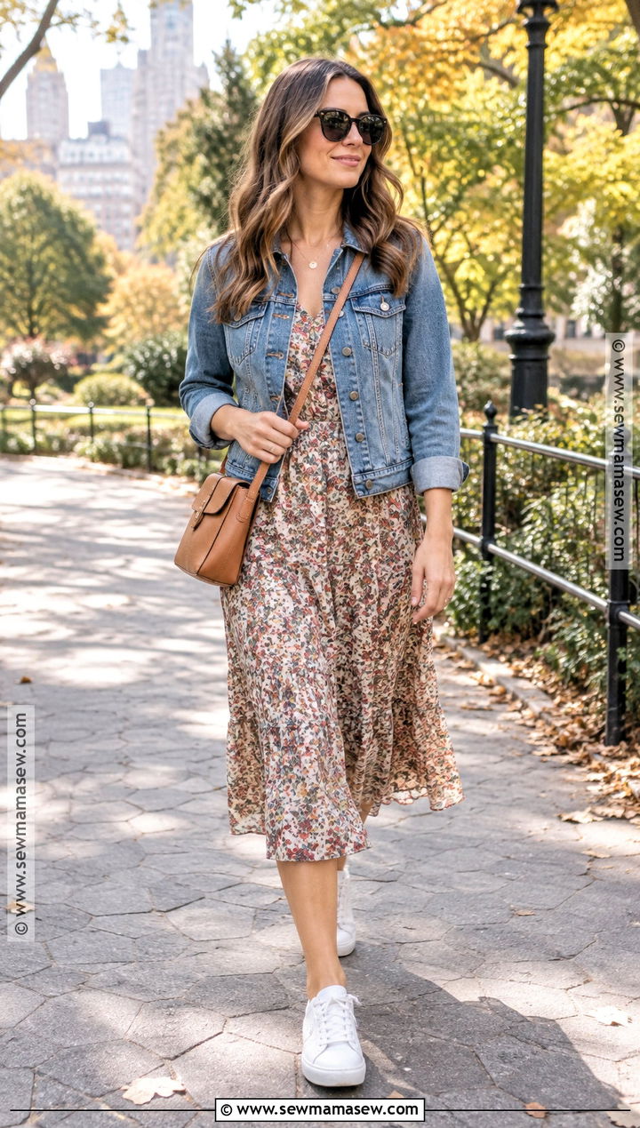 Denim Jacket and Midi Dress Fall Transition Outfit - 20 Comfy Fall Transition Outfits
