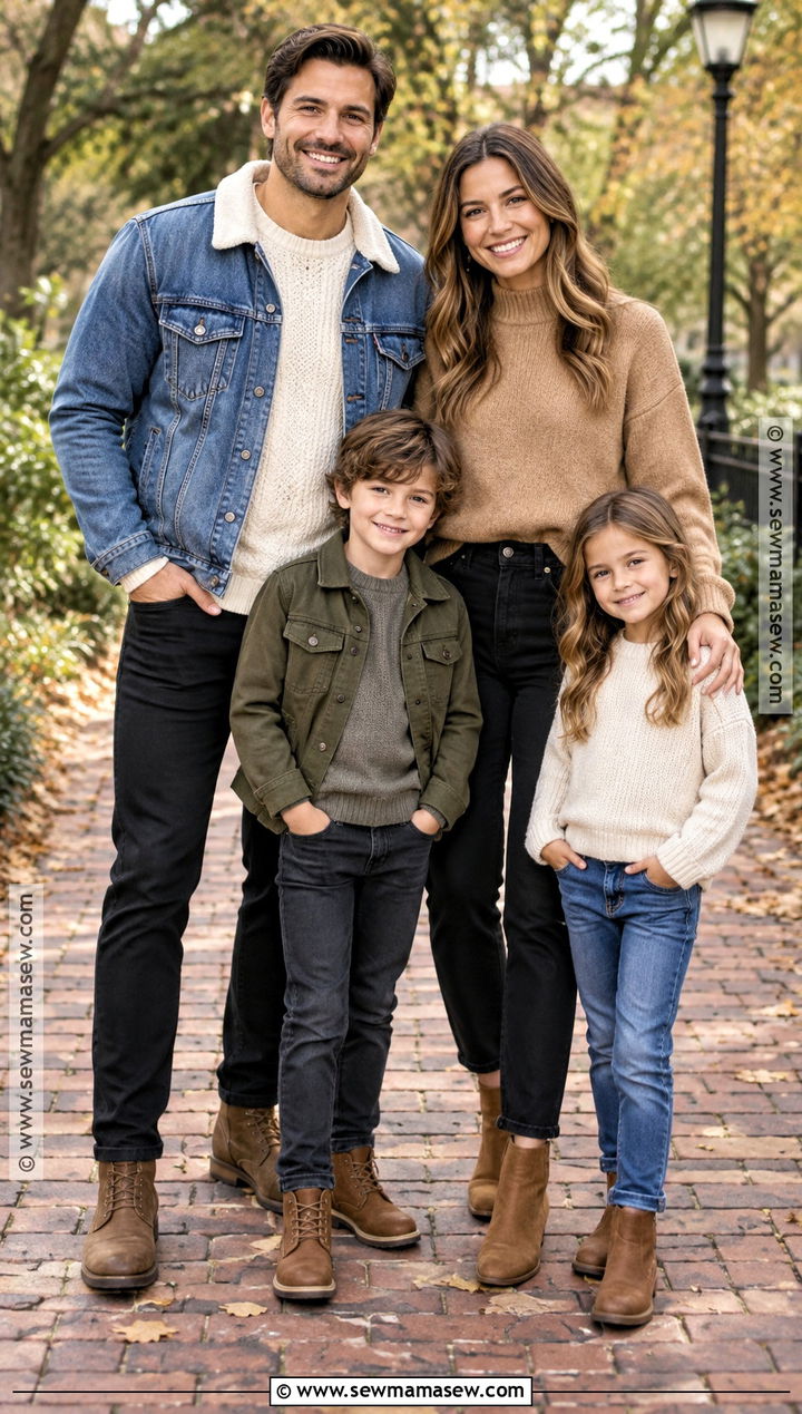 Denim Jackets And Black Jeans Family Outfit - 15 fall family photo outfits outdoor jeans