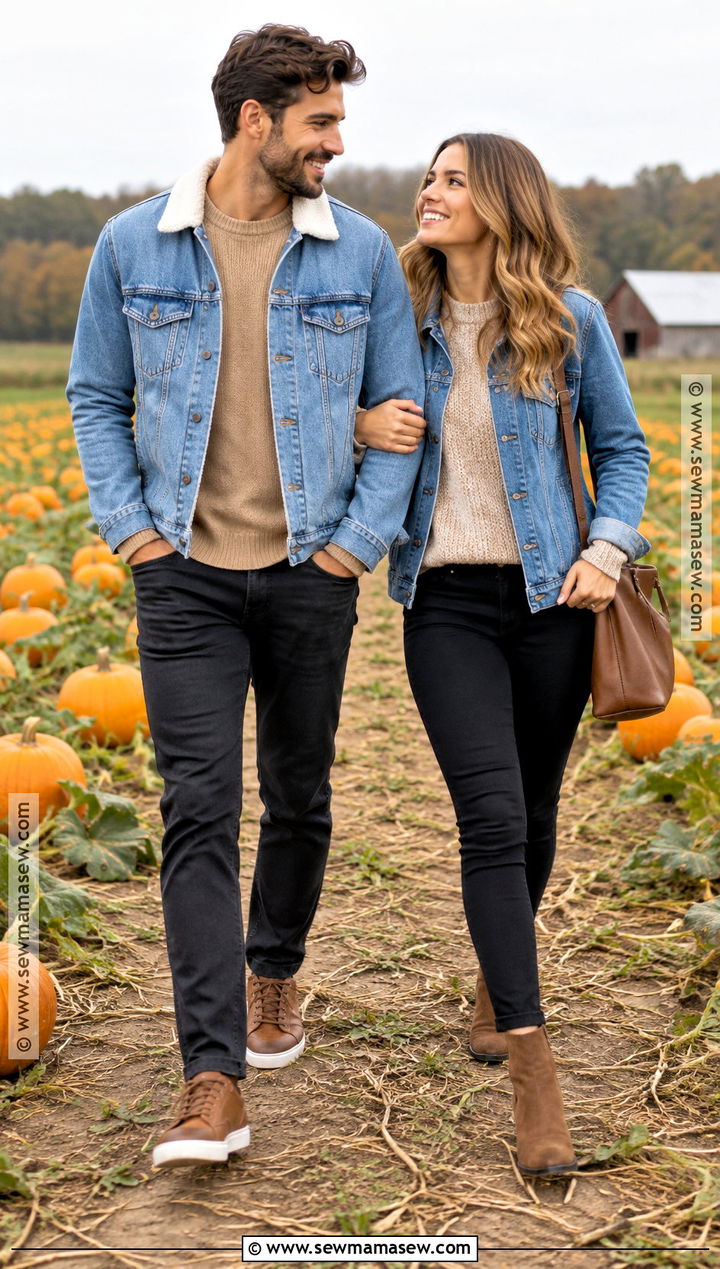 Denim Jackets And Knit Tops Pumpkin Patch Outfit - 20 matching pumpkin patch outfits for couples