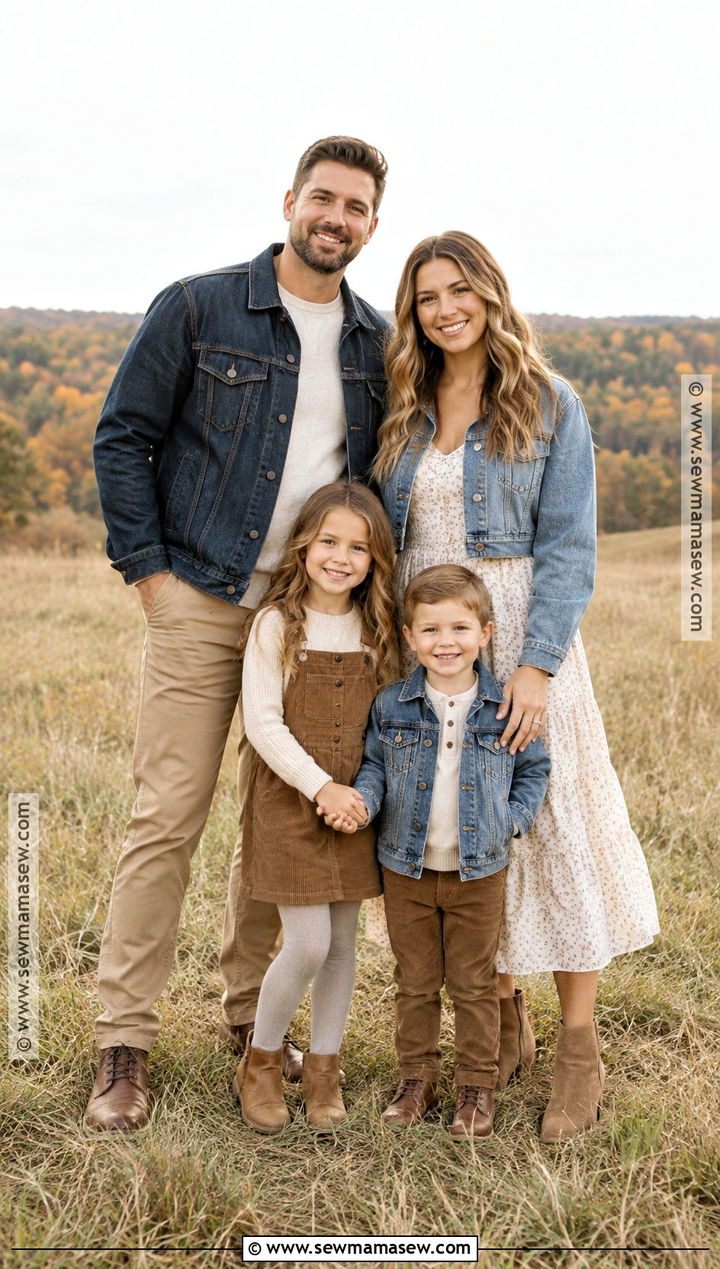Denim Jackets And Neutral Family Outfits - 20 denim fall family photos ideas