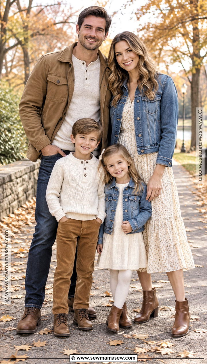 Denim Jackets And Neutral Layers Family Outfit - 20 october family photos outfits jeans