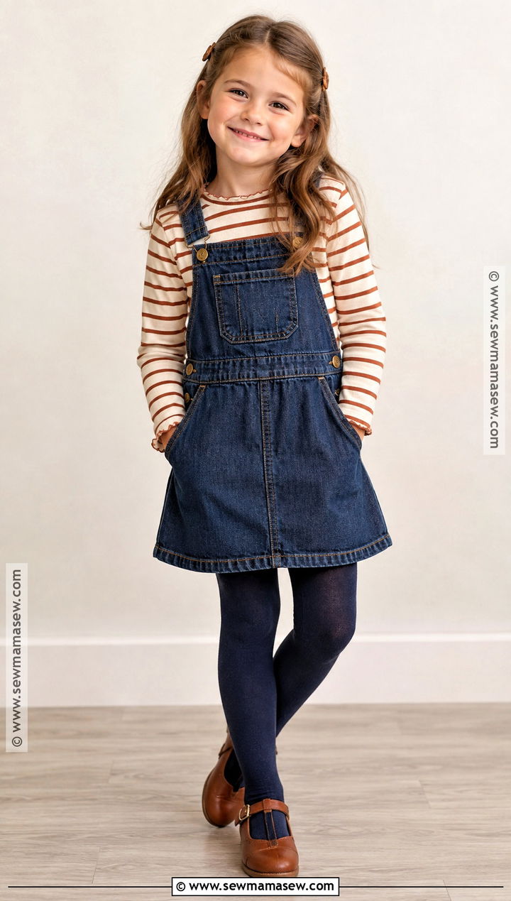 Denim Jumper And Striped Shirt Fall Picture Day Outfit - 25 fall picture day outfits for kids