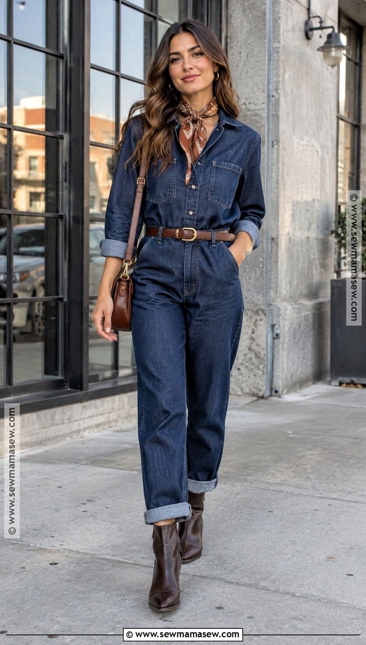 Denim Jumpsuit And Ankle Boots Outfit - 20 blue fall outfits