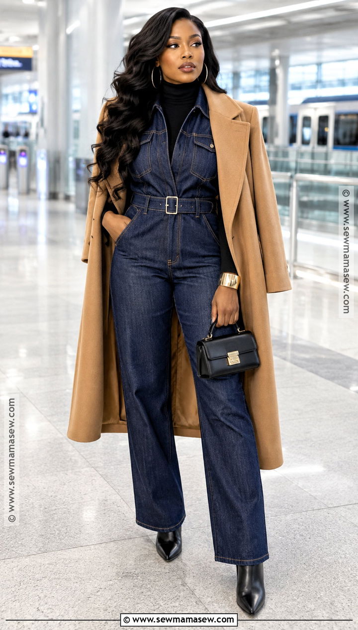 Denim Jumpsuit and Ankle Boots Fall Outfit for Black Women - 20 Black Women Outfits Fall