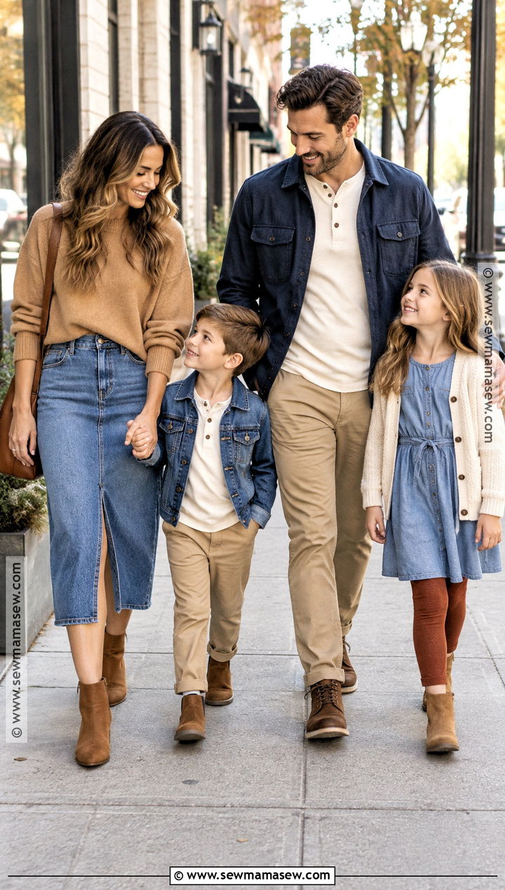 Denim Layers And Warm Neutrals Fall Family Outfit - 20 fall family outfit ideas