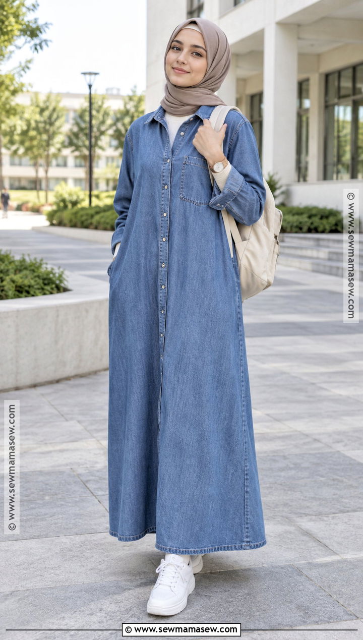 Denim Maxi Dress Hijabi Outfit - 20 Back To School Hijabi Outfits