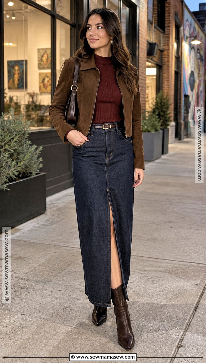 Denim Maxi Skirt Autumn Evening Outfit - 15 Autumn Evening Outfits 2026
