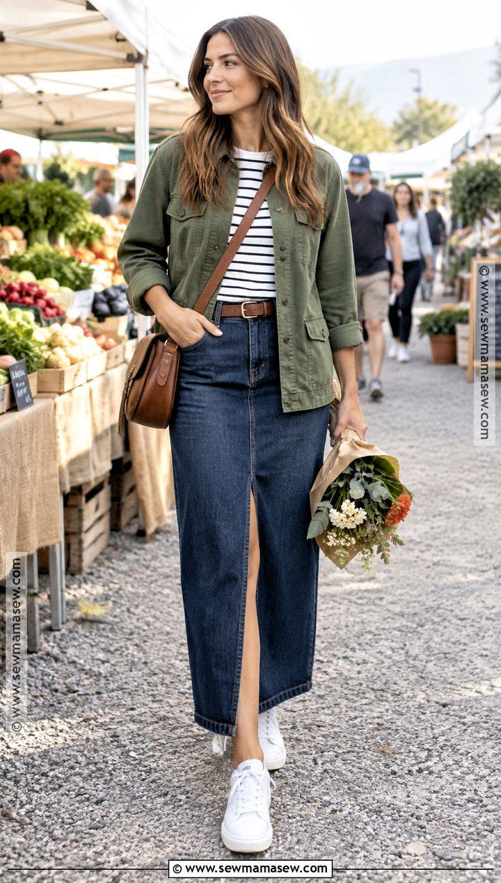 Denim Maxi Skirt Autumn Outfit - 25 skirt autumn outfit ideas