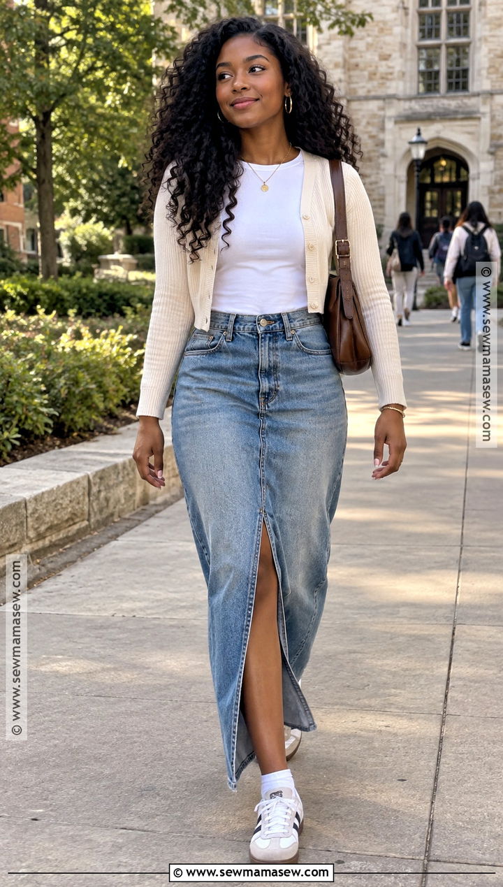 Denim Maxi Skirt Back to School Outfit - 15 back to school outfits for black women 2026