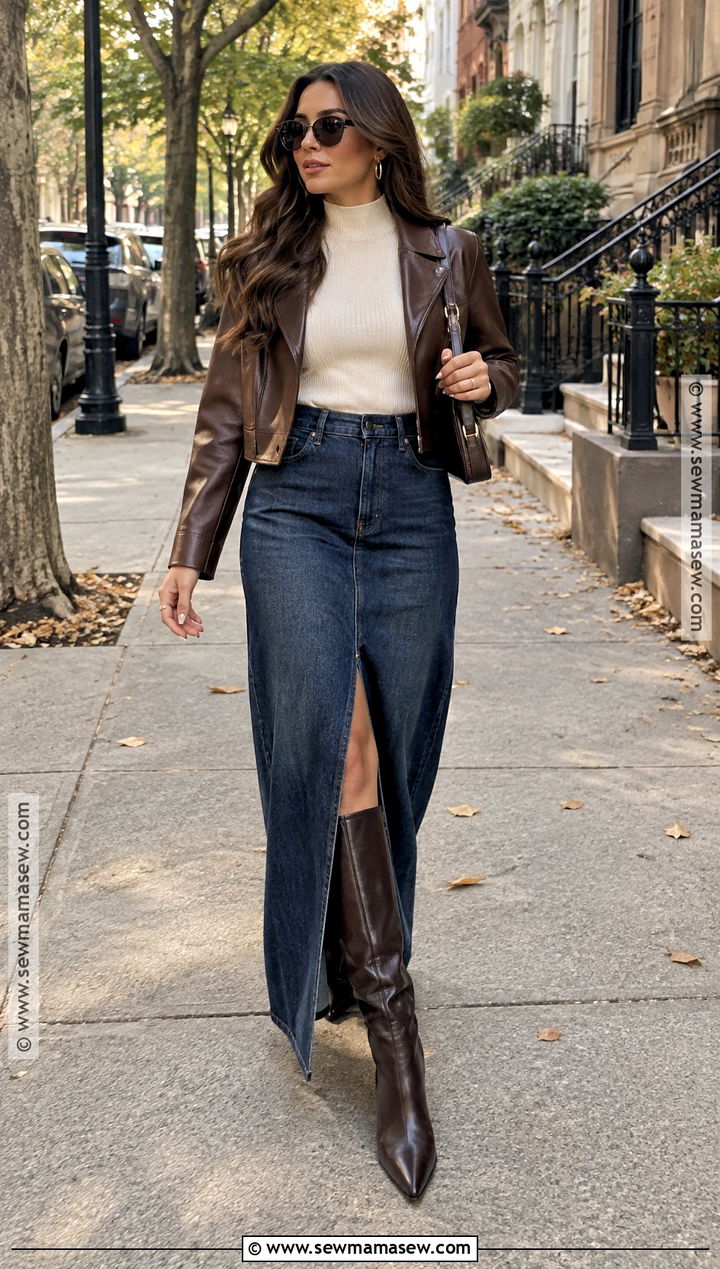 Denim Maxi Skirt Fall Baddie Outfit - 25 fall fits baddie