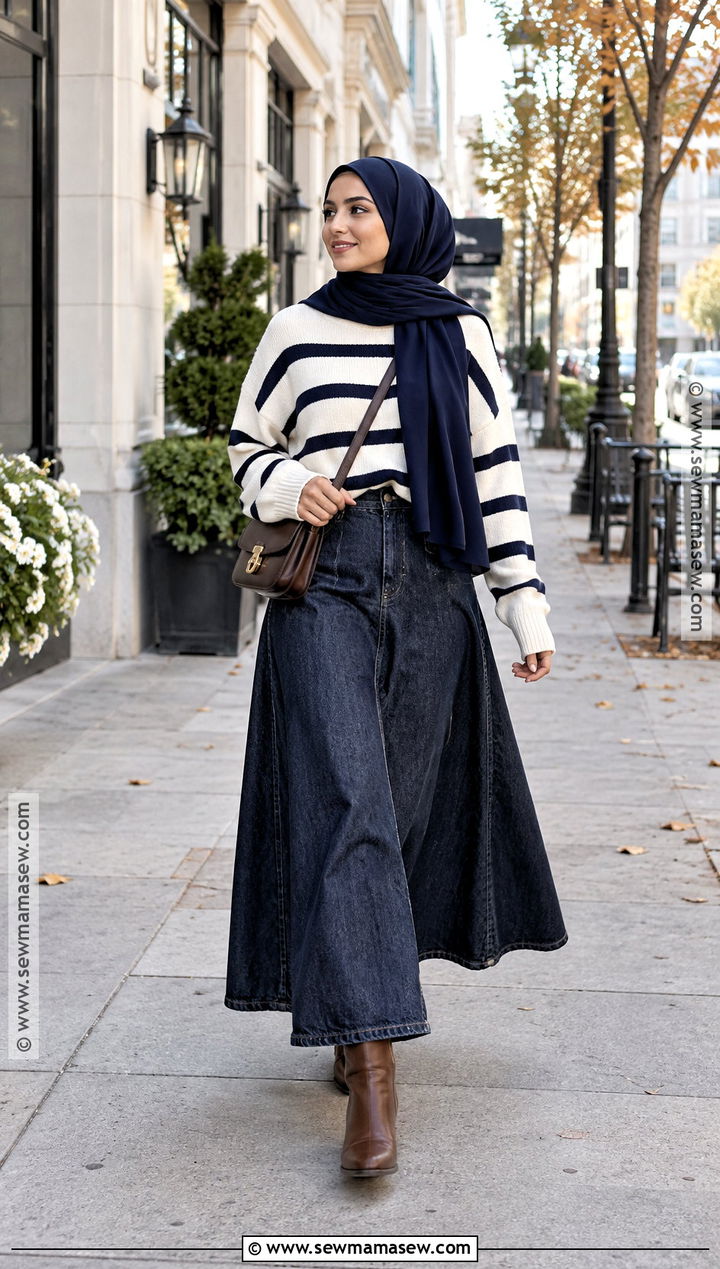 Denim Maxi Skirt Hijabi Fall Outfit - 25 hijabi fall outfits