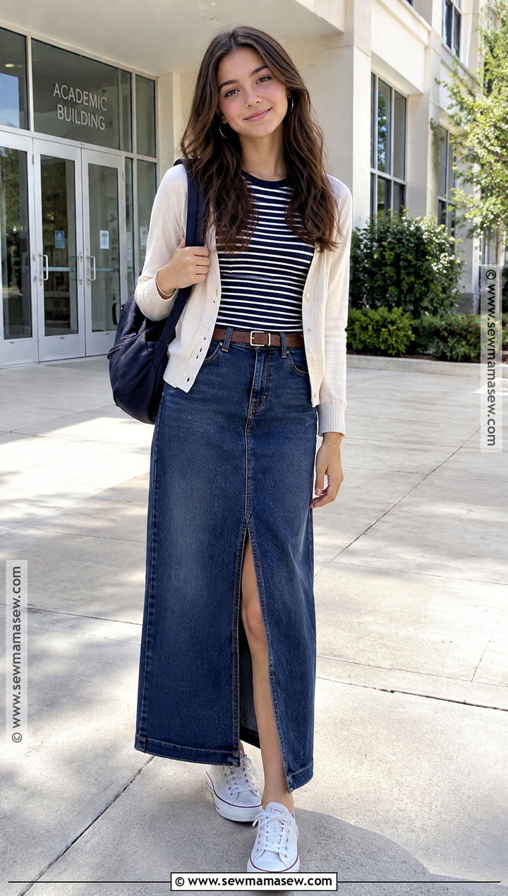 Denim Maxi Skirt School Outfit - 20 back to school outfit ideas highschool