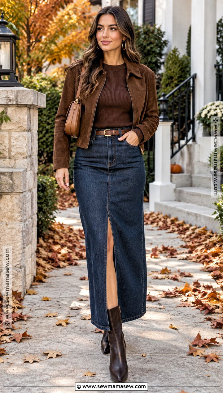 Denim Maxi Skirt Thanksgiving Outfit - 25 baddie thanksgiving outfits