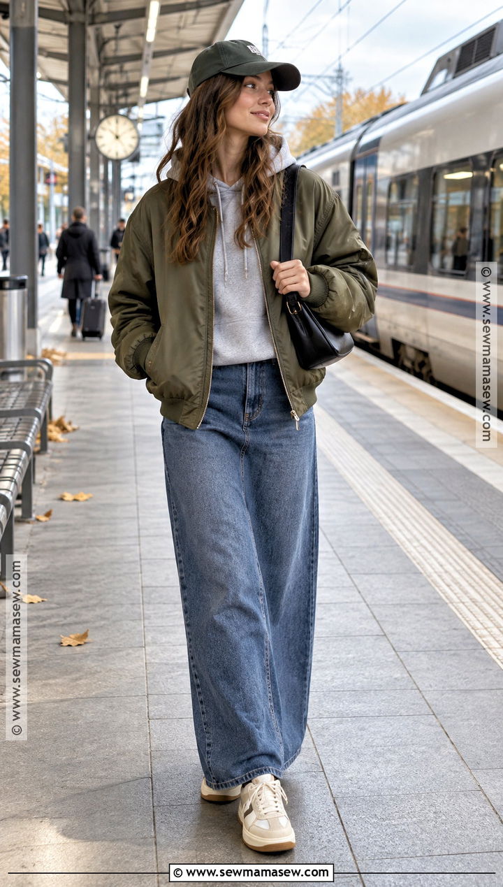 Denim Maxi Skirt With Hoodie And Bomber Jacket - 20 denim skirt outfit autumn ideas