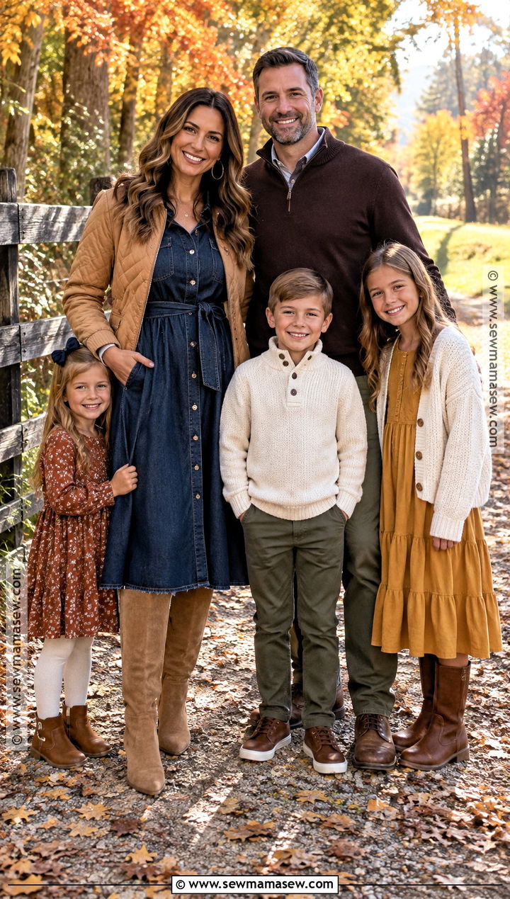 Denim Midi Dress Fall Family Photo Outfit - 15 mom family photo outfit fall ideas
