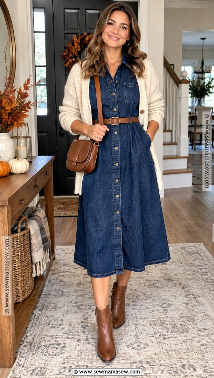 Denim Midi Dress Thanksgiving Outfit - 20 Dress For Thanksgiving Outfit Ideas