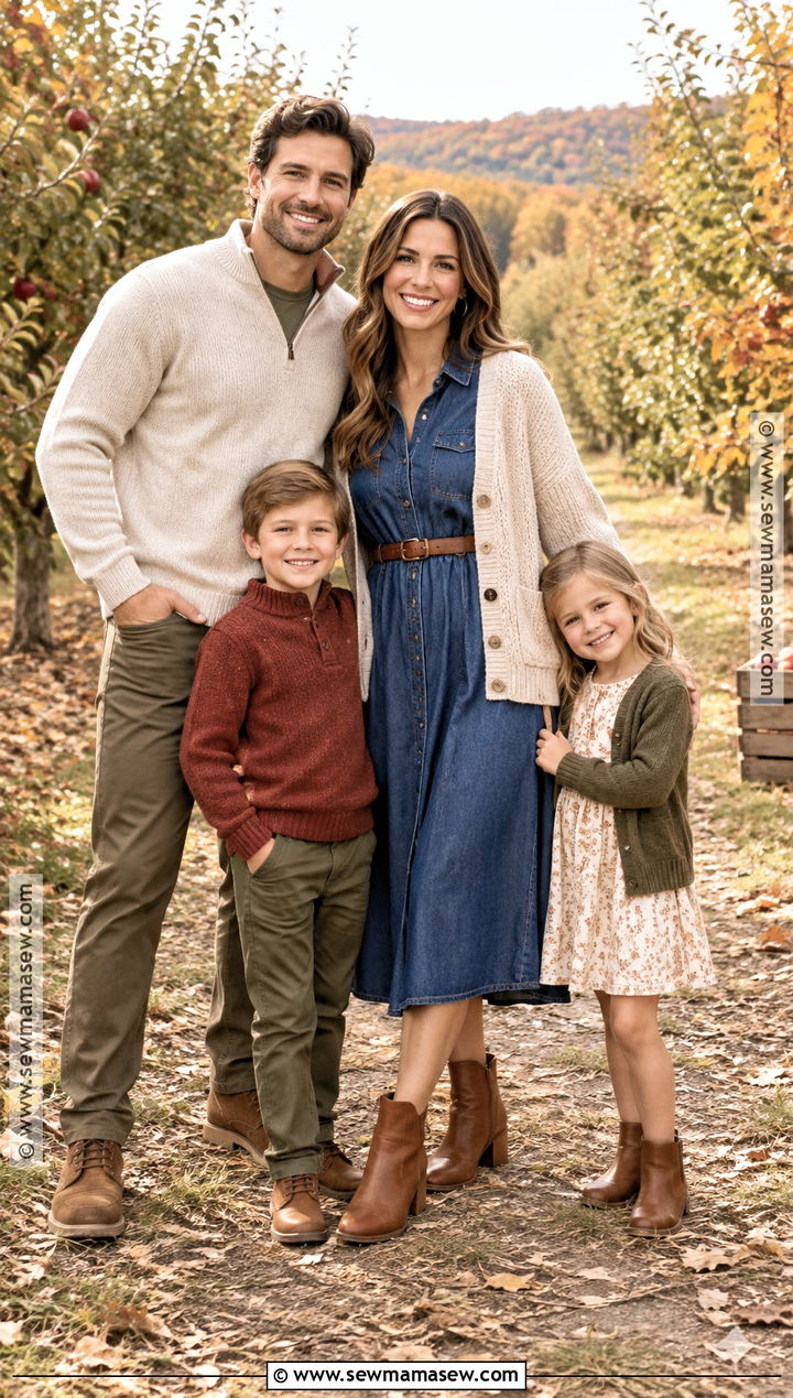 Denim Midi Dress With Knit Cardigan - 15 fall family picture dress ideas