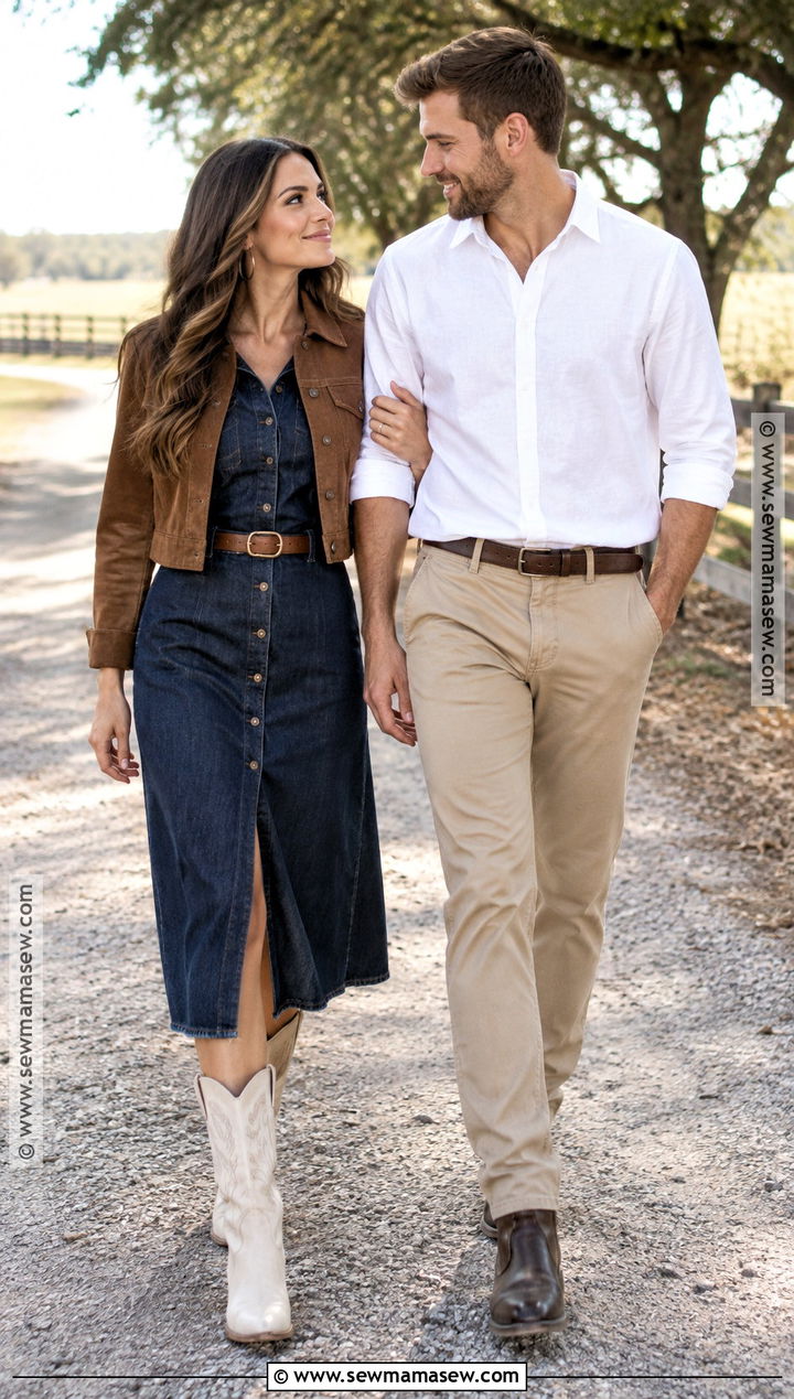 Denim Midi Dress With Western Boots - 15 engagement photos outfits september