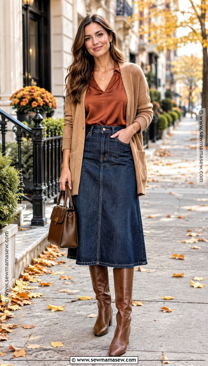 Denim Midi Skirt Church Outfit - 15 Fall Outfits 2026 For Church