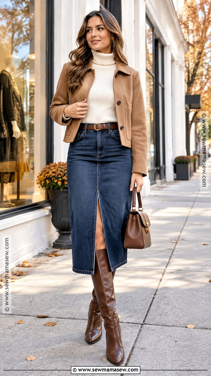 Denim Midi Skirt Fall Outfit - 20 outfit ideas fall 2026