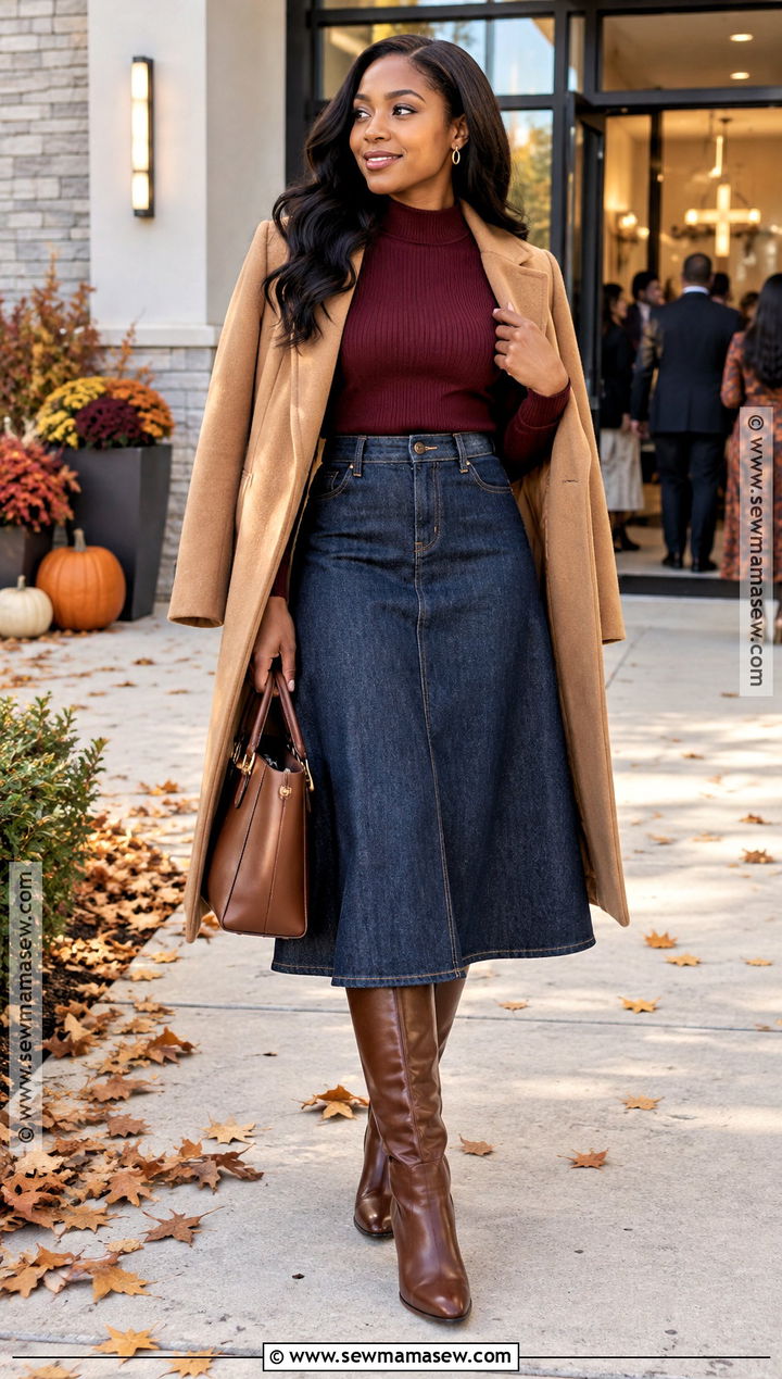 Denim Midi Skirt Thanksgiving Church Outfit - 20 Thanksgiving Church Outfit Ideas