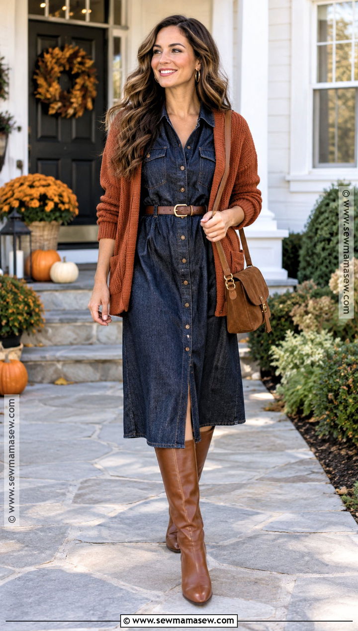 Denim Midi Thanksgiving Dress Outfit - 20 Thanksgiving Outfits Women Dresses