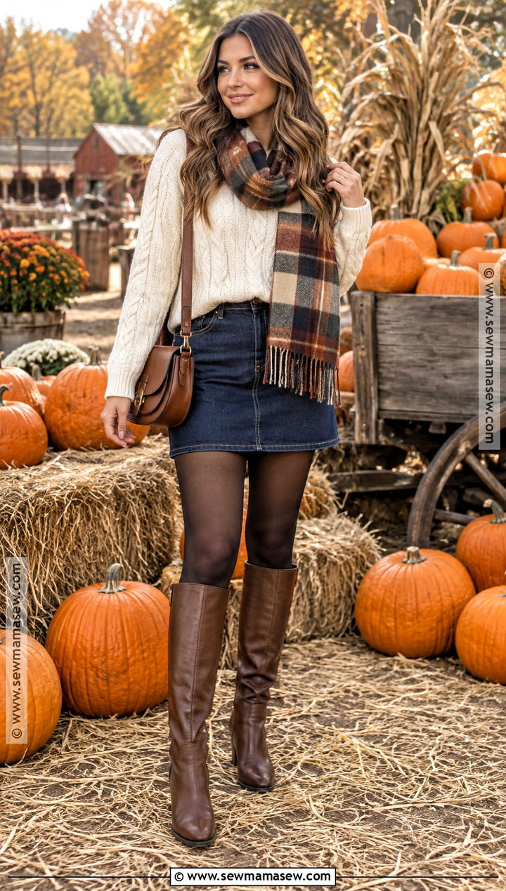 Denim Mini Skirt Pumpkin Patch Outfit - 20 skirt pumpkin patch outfit ideas