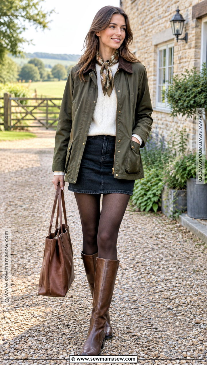 Denim Mini Skirt With Barn Jacket - 20 fall mini skirt outfits