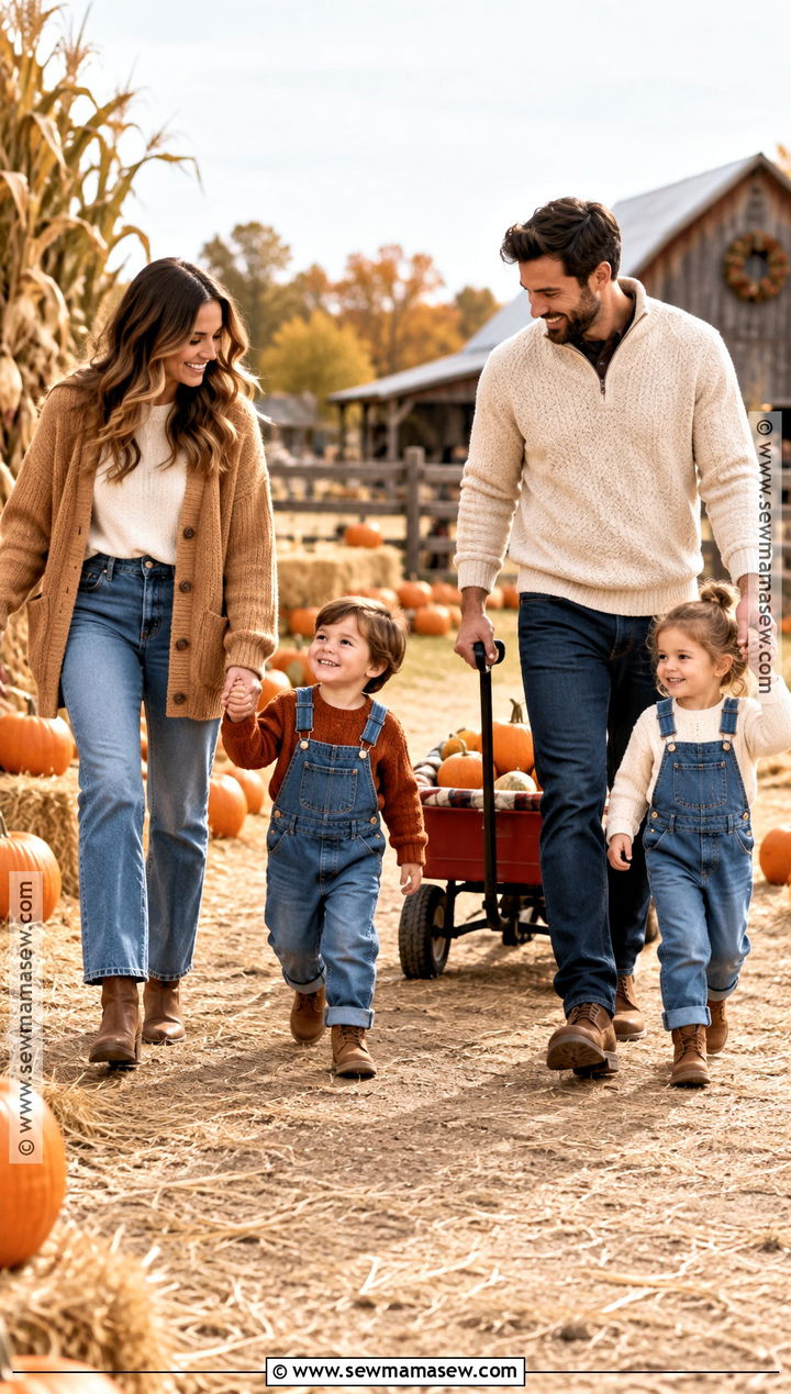 Denim Overalls And Knit Family Pumpkin Patch Outfit - 15 family pumpkin patch outfits