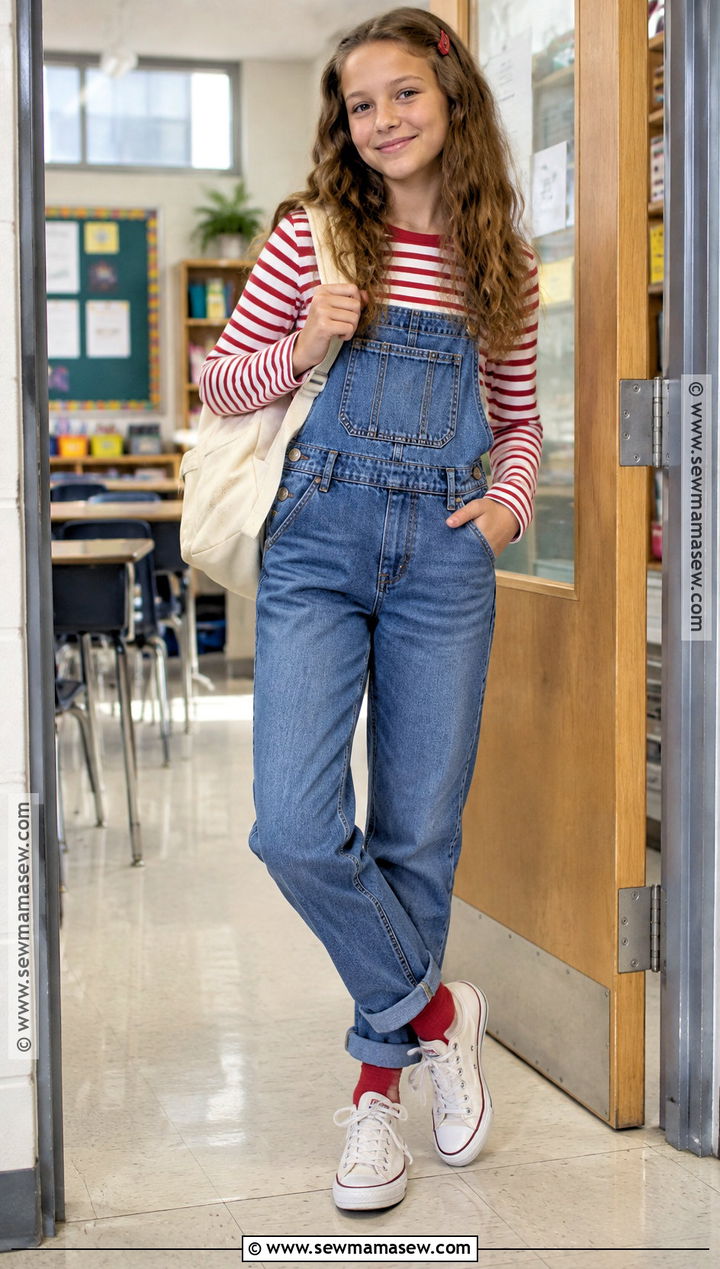 Denim Overalls And Long Sleeve T Shirt Middle School Outfit - 15 back to school middle school outfits