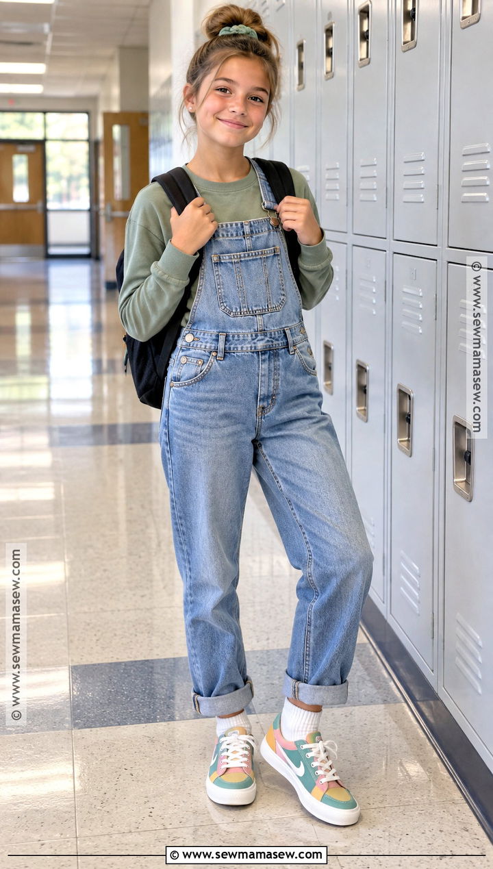 Denim Overalls And Long Sleeve Tee 6th Grade Outfit - 15 Back To School Fits 6Th Grade