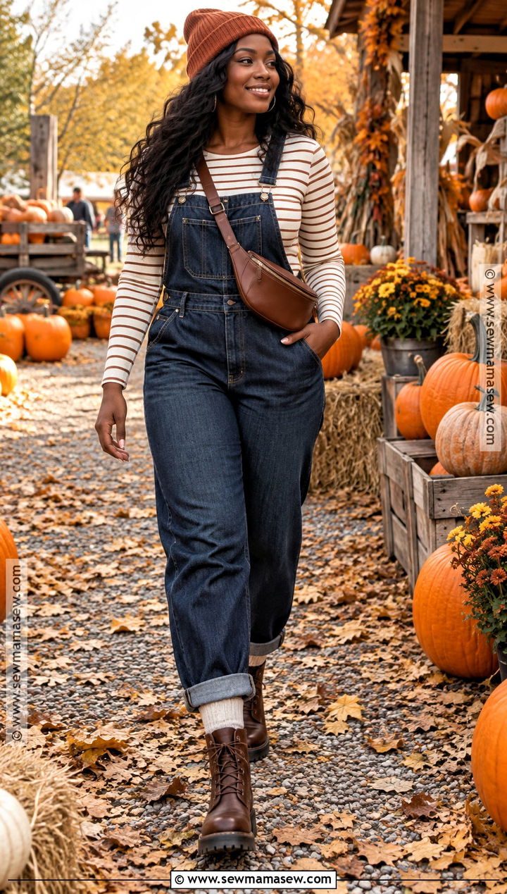 Denim Overalls And Striped Shirt Pumpkin Patch Outfit - 25 pumpkin patch outfit ideas for black women