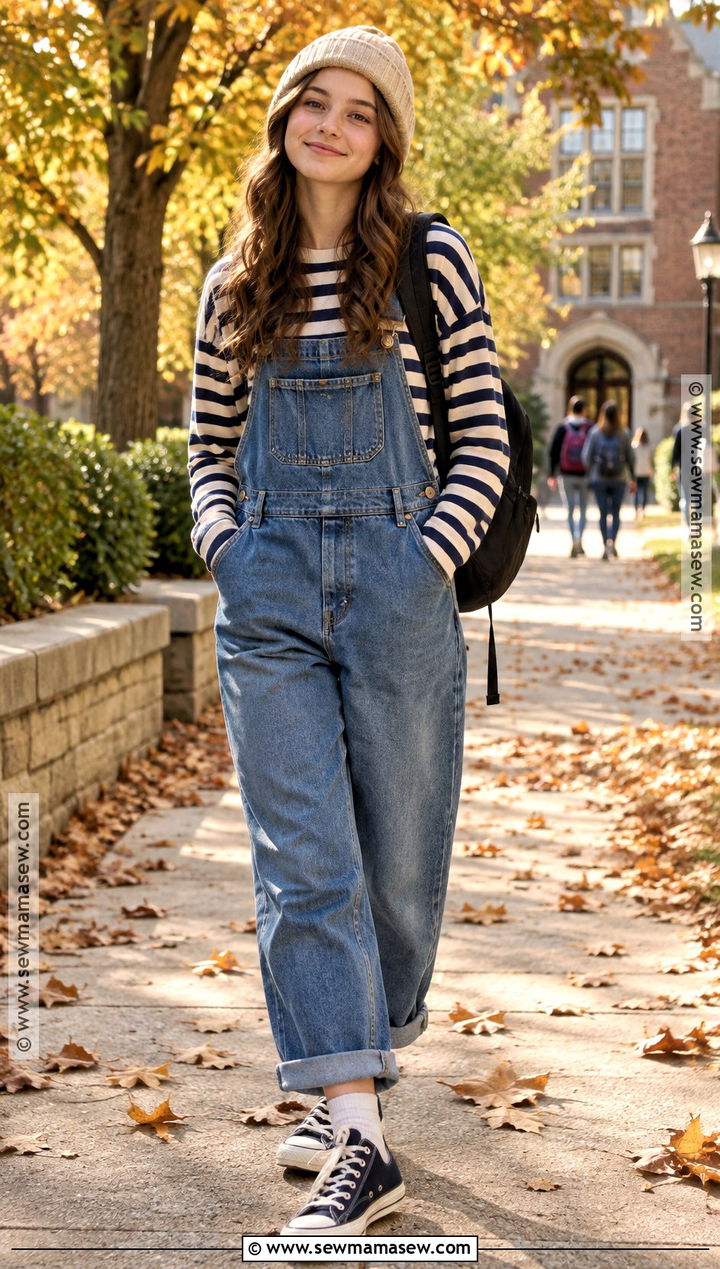 Denim Overalls And Striped Shirt School Outfit - 15 fall school outfits highschool 2026